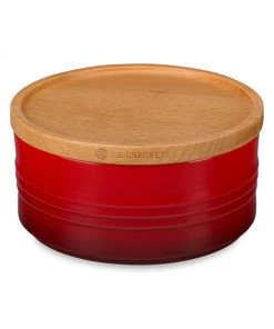 Le Creuset 23-oz Cerise Stoneware Canister With Wood Lid