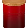 Le Creuset 2.5-Quart Cerise Canister With Wood Lid