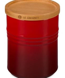 Le Creuset 2.5-Quart Cerise Canister With Wood Lid