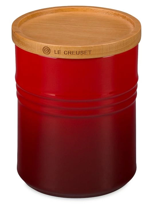 Le Creuset 2.5-Quart Cerise Canister With Wood Lid 1 Le Creuset 2.5-Quart Cerise Canister With Wood Lid