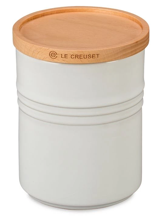 Le Creuset 2.5-Quart Stoneware Canister With Wood Lid 1 Le Creuset 2.5-Quart Stoneware Canister With Wood Lid