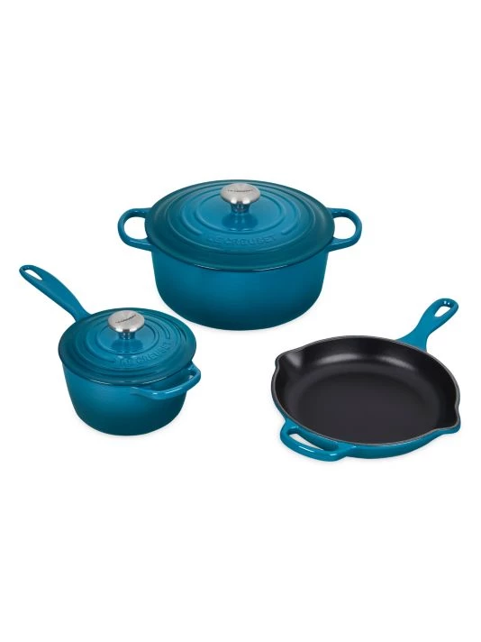 Le Creuset 5-Piece Signature Cast Iron Cookware Set 1 Le Creuset 5-Piece Signature Cast Iron Cookware Set