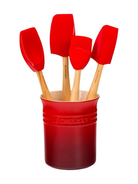 Le Creuset 5-Piece Utensil & Stoneware Crock Set Oyster 4 Le Creuset 5-Piece Utensil & Stoneware Crock Set Oyster - Image 4