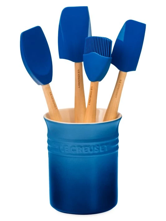 Le Creuset 5-Piece Utensil & Stoneware Crock Set Oyster 6 Le Creuset 5-Piece Utensil & Stoneware Crock Set Oyster - Image 6