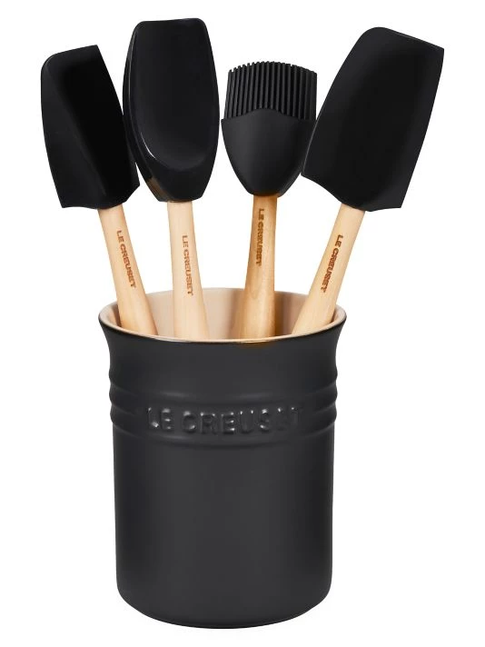 Le Creuset 5-Piece Utensil & Stoneware Crock Set Oyster 8 Le Creuset 5-Piece Utensil & Stoneware Crock Set Oyster - Image 8