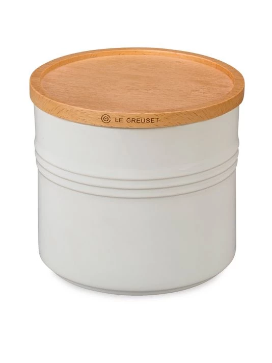 Le Creuset 1.5-Quart Stoneware Canister With Wood Lid White 1 Le Creuset 1.5-Quart Stoneware Canister With Wood Lid White