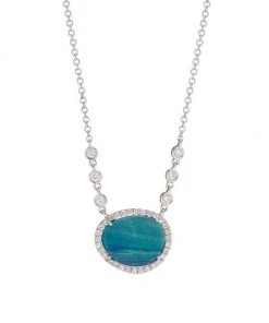 Meira T 14K White Gold, Australian Opal & Diamond Pendant Necklace