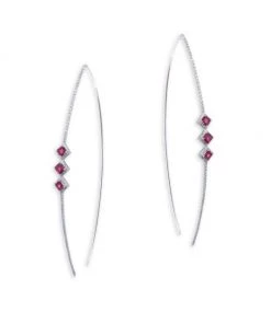 Meira T Diamond & Ruby Open Hoop Earrings