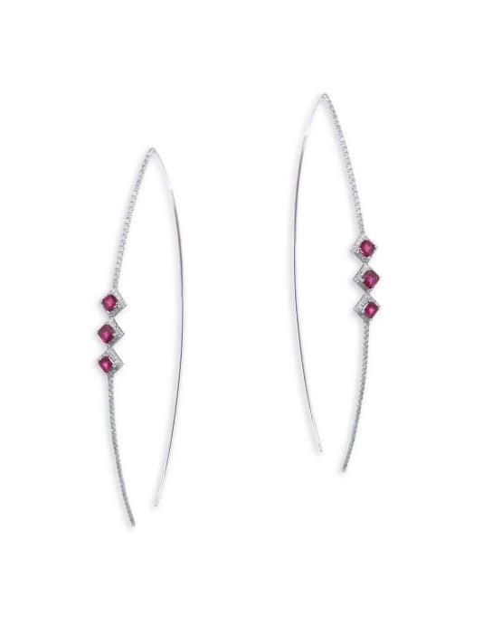 Meira T Diamond & Ruby Open Hoop Earrings 1 Meira T Diamond & Ruby Open Hoop Earrings