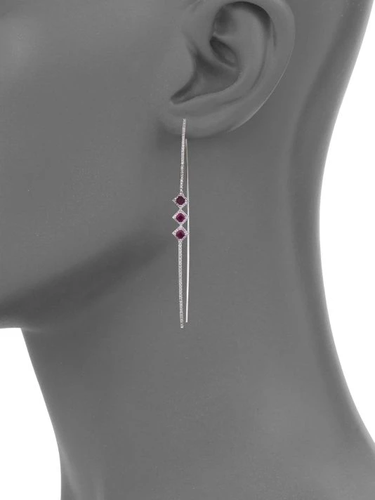 Meira T Diamond & Ruby Open Hoop Earrings 2 Meira T Diamond & Ruby Open Hoop Earrings - Image 2