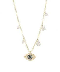 Meira T 14K Yellow Gold, Diamond & Pearl Evil Eye Pendant Necklace