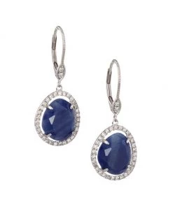 Meira T 14K White Gold, Diamond & Blue Sapphire Drop Earrings