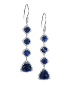Meira T 14K White Gold, Blue Sapphire & Diamond Linear Earrings