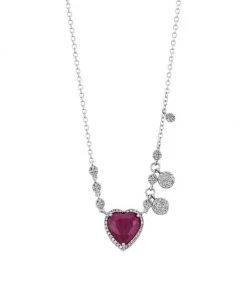Meira T 14K White Gold, Diamond & Ruby Heart Pendant Necklace