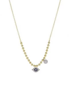Meira T Two-Tone 14K Gold, Diamond & Sapphire Evil Eye Pendant Ball Chain Necklace