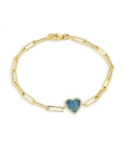Meira T 14K Yellow Gold, Opal & Diamond Heart Pendant Bracelet