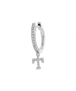 Meira T 14K White Gold Diamond Intial Single Huggie Hoop Earring Initial A