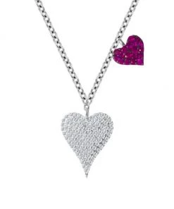 Meira T 14K White Gold Diamond & Ruby Double Heart Pendant Necklace
