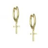 Meira T 14K Yellow Gold & Diamond Cross Charm Huggie Hoop Earrings